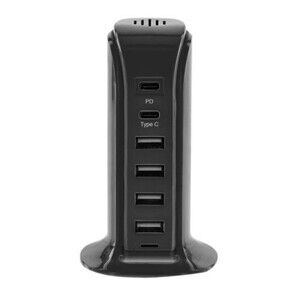 Aduro PowerUp PD Power Tower Multi Port Charging Station  Black- No Plug In Cord